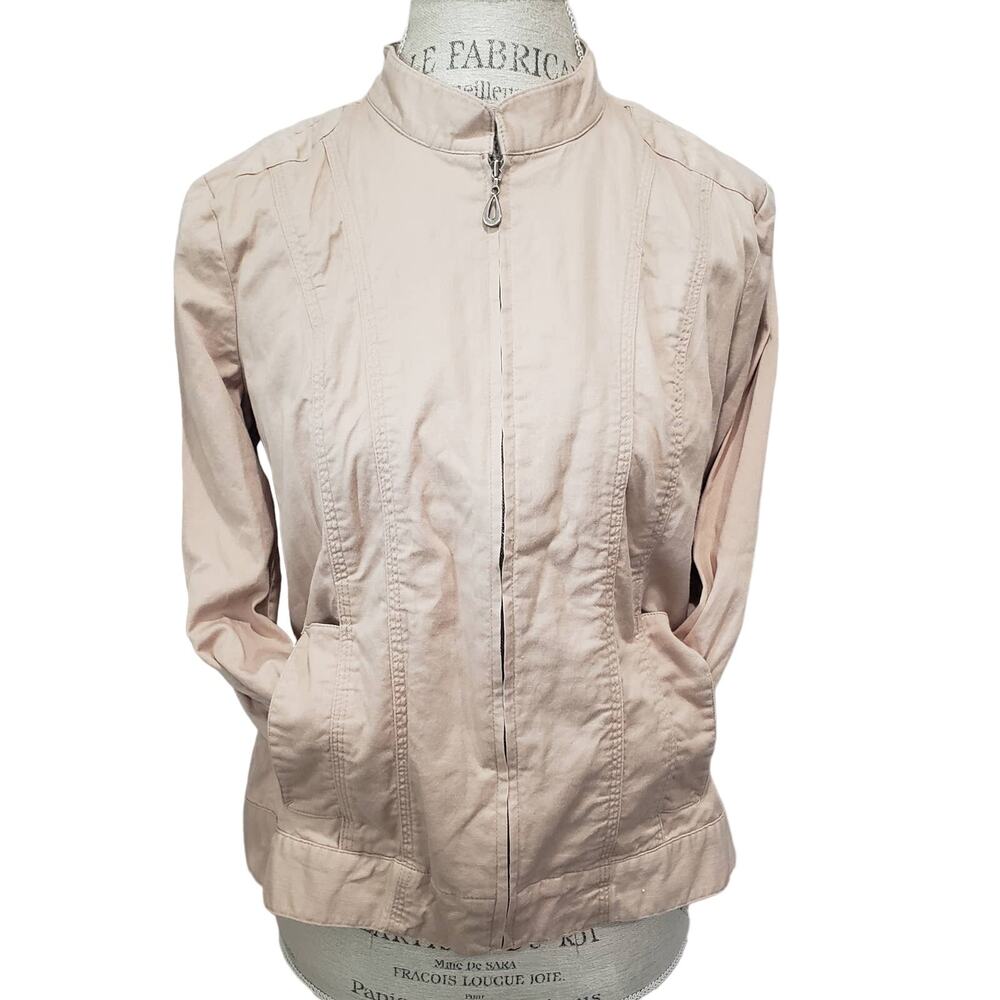 Christopher & Banks Stretch Tan Zip Up Jacket w. Pockets - Size Medium
